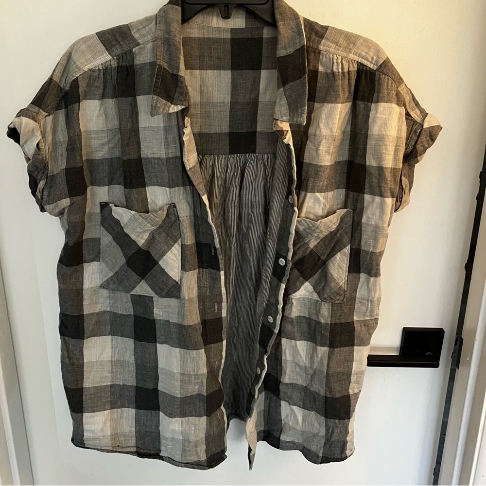 Carve Designs XL Plaid Short Sleeve Button-Up Shirt modified to be reversible